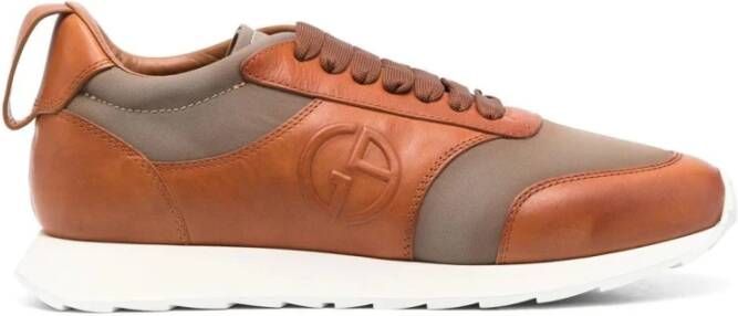 Giorgio Armani Elegante Grijze Leren Sneakers Brown Heren