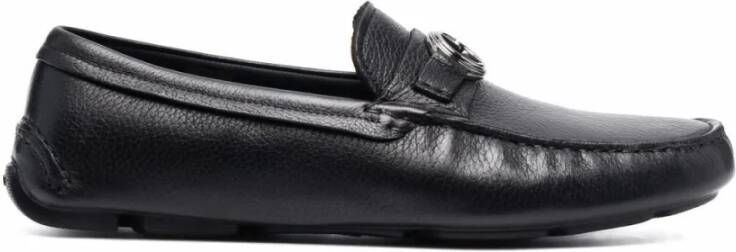 Giorgio Armani Elegante Zwarte Leren Loafers Black Heren