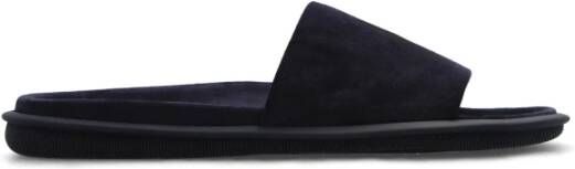 Giorgio Armani Leren slides met logo Blue Heren