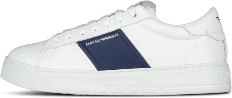 Giorgio Armani Logo Sneakers van Glad Leer White Heren