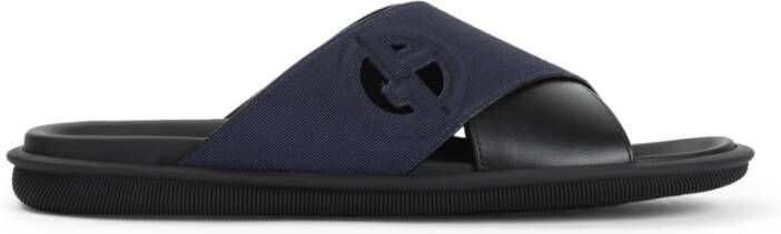 Giorgio Armani Zwarte Leren Sandalen voor Mannen Blue Heren