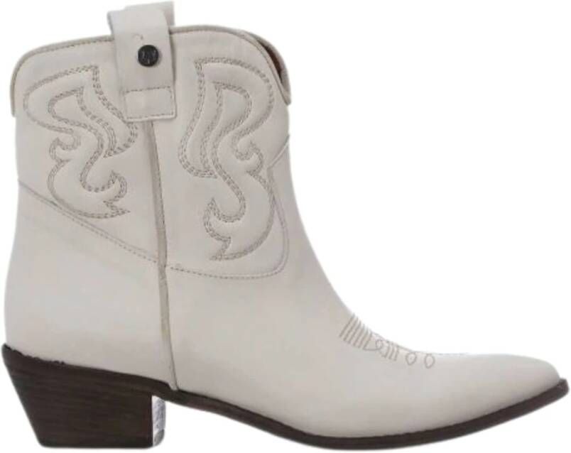 Gisel Moire Witte Leren Cowboy Laarzen White Dames