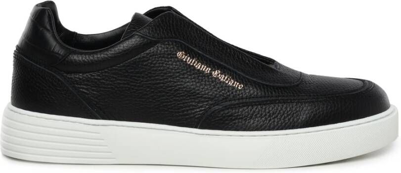 Giuliano Galiano Zwarte leren sneakers met logo Black Heren