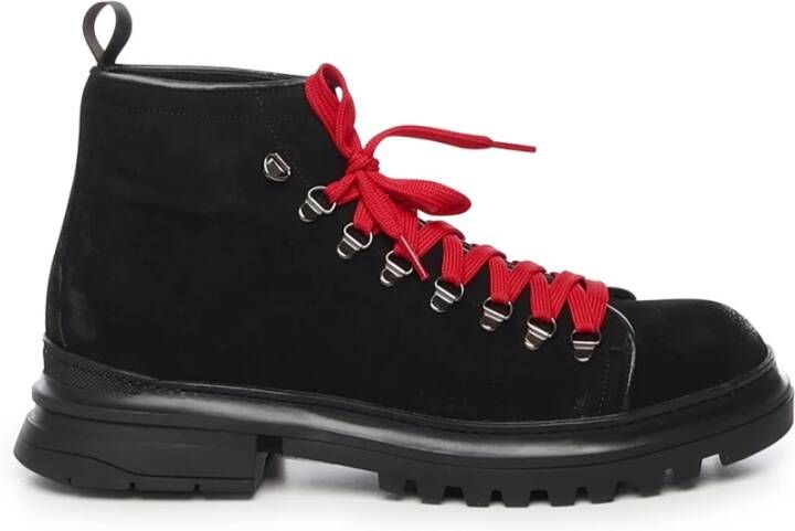 Giuliano Galiano Zwarte Suède Veterschoenen Black Heren