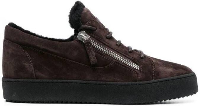 Giuseppe zanotti Elegante Bruine Gesloten Platte Sneakers Brown Heren