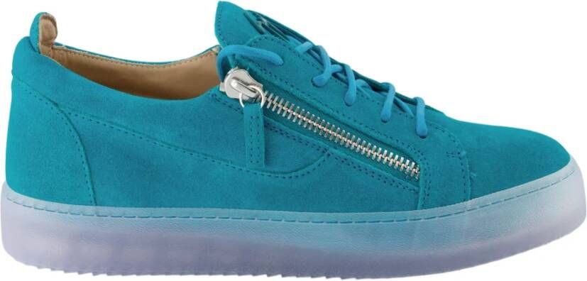 Giuseppe zanotti Suede Lace-Up Zipper Basket Sneakers Blue Heren