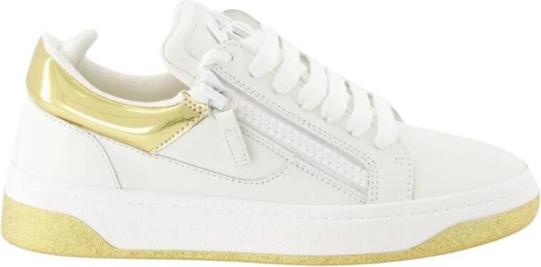 Giuseppe zanotti Witte Leren en Gouden Synthetische Spiegeleffect Sneakers White Dames