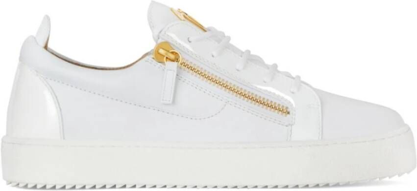 Giuseppe zanotti Witte Leren Sneaker met Zijrits White Heren