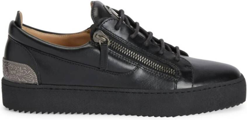 Giuseppe zanotti Zwarte Leren Lage Sneakers met Zijrits Black Heren