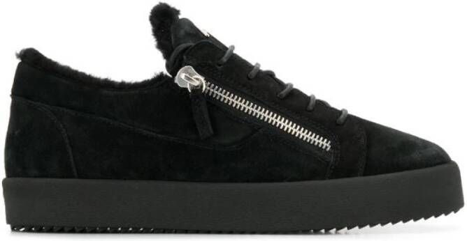 Giuseppe zanotti Zwarte Leren Trainers Elegante Platte Black Heren