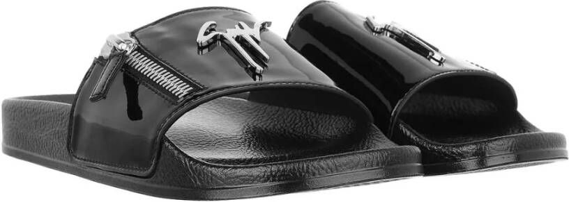 Giuseppe zanotti Zwarte Slipper met Logo Applicaties Black Dames