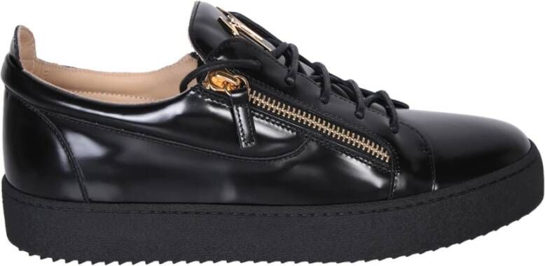 Giuseppe zanotti Zwarte Sneakers Ronde Neus Vetersluiting Black Heren