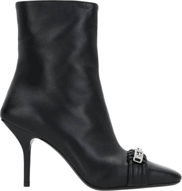 Givenchy Zwarte Leren Enkellaarzen met Vierkante Neus en 9cm Hak Black Dames