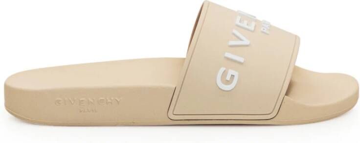 Givenchy Beige Slide Sandalen met Handtekening Print Beige Dames