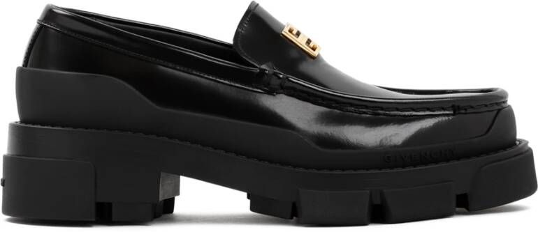 Givenchy Zwarte Leren Loafers met Gouden Logo Plaque Black Dames