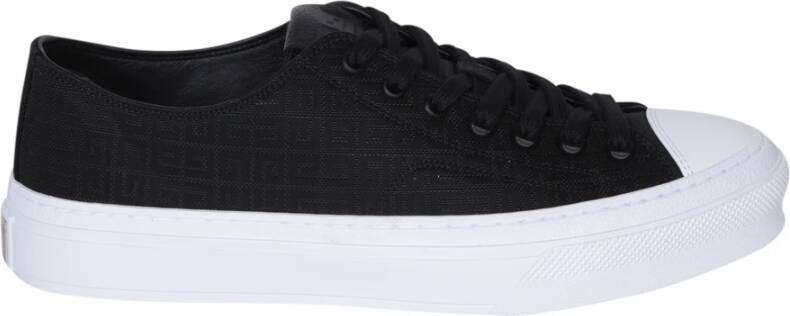 Givenchy Zwarte Leren Sneakers Ronde Neus Achterlogo Black Heren