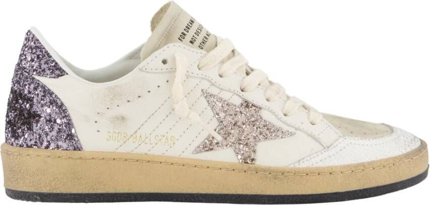 Golden Goose Glitter Sneakers met Gebarsten Leren Neus White Dames