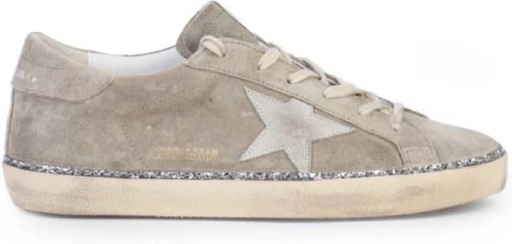 Golden Goose Beige suède sneakers met glitterstrip Gray Dames