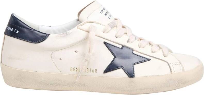 Golden Goose Beige Blauw Leren Sneakers Ronde Neus Beige Heren