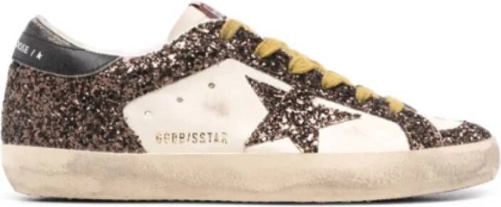 Golden Goose Beige Bruine leren sneakers met glitterdetail Multicolor Dames