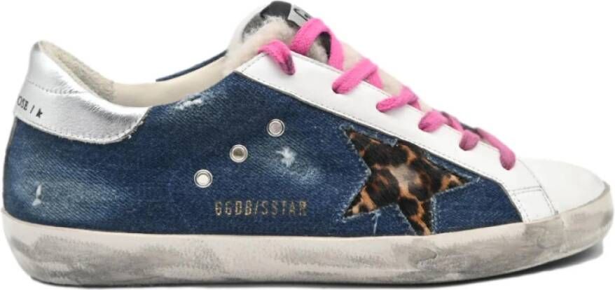 Golden Goose Blauwe Jeans Luipaard Ster Roze Sneakers Multicolor Dames