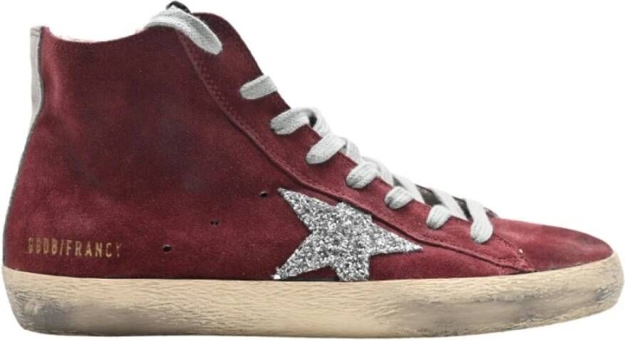 Golden Goose Bordeaux Glitter High Top Sneakers Red Heren