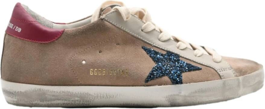 Golden Goose Bruin Blauw Glitter Superstar Sneakers Beige Dames