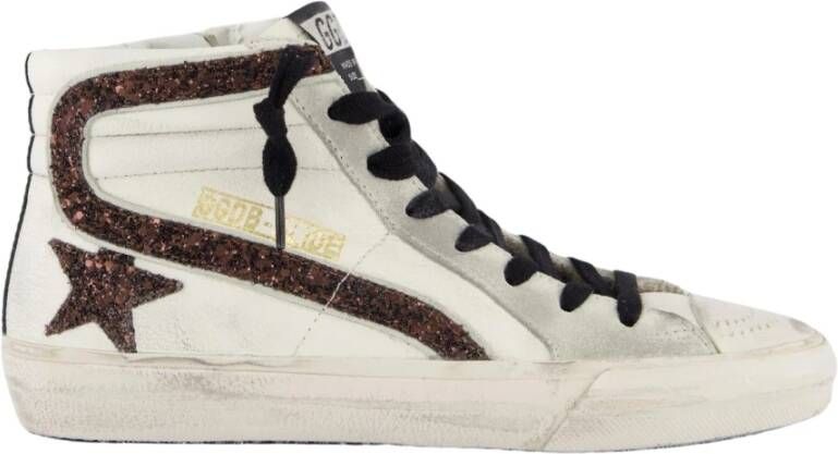 Golden Goose Witte Leren Sneakers met Glitterdetails Multicolor Dames