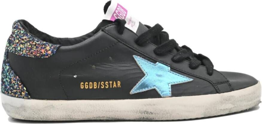 Golden Goose Glitter Back Leren Sneakers Zwart Blauw Black Dames