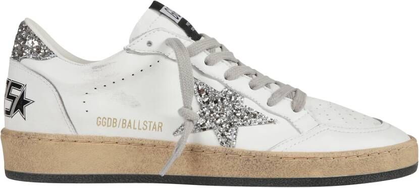 Golden Goose Witte Ballstar Sneakers met Glitter Ster en Hak White Dames