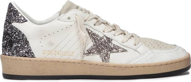 Golden Goose Glitter Sneakers met Gebarsten Leren Neus White Dames