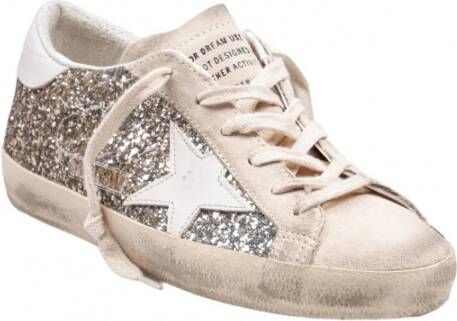 Golden Goose Glitter Suede Sneakers Beige Bruin Ronde Neus Brown Dames