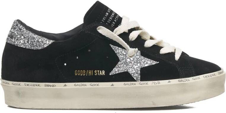 Golden Goose Zwarte Suède Sneakers met Zilveren Glitter Ster Black Dames