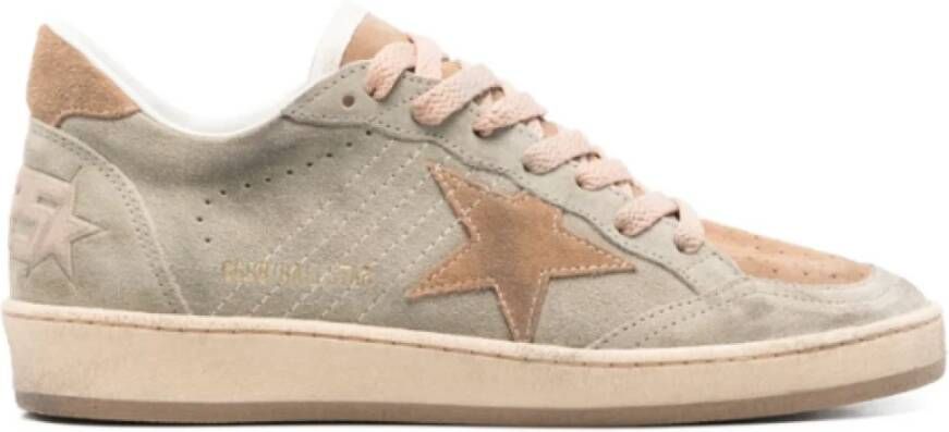 Golden Goose Italiaanse Sneakers Grijs Taupe Vetersluiting Platte Rubberen Zool Beige Dames