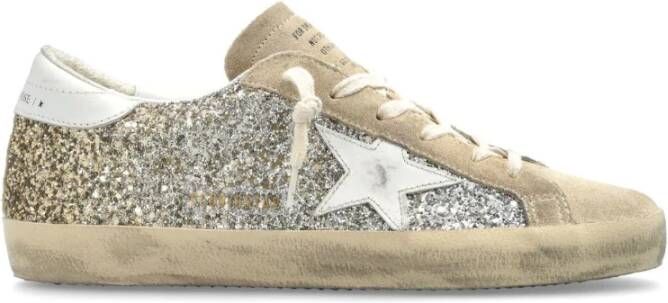 Golden Goose Glitter Suede Sneakers Beige Bruin Ronde Neus Brown Dames