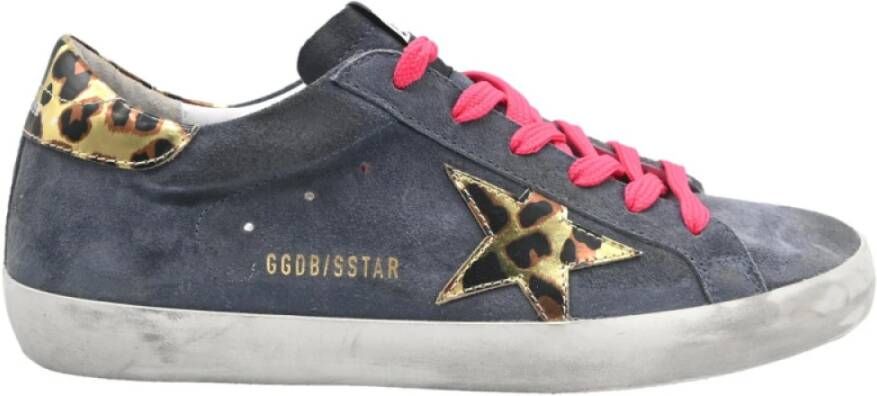 Golden Goose Luipaard Suède Sneakers Grijs Blauw Goud Multicolor Dames