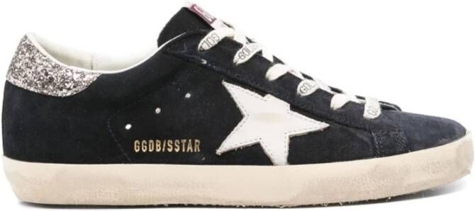 Golden Goose Navy Ster Glitter Suède Sneakers Blue Dames