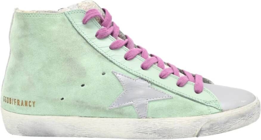 Golden Goose Olive and Silver Laminated Star Sneakers Green Dames