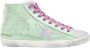 Golden Goose Olive and Silver Laminated Star Sneakers Green Dames - Thumbnail 1