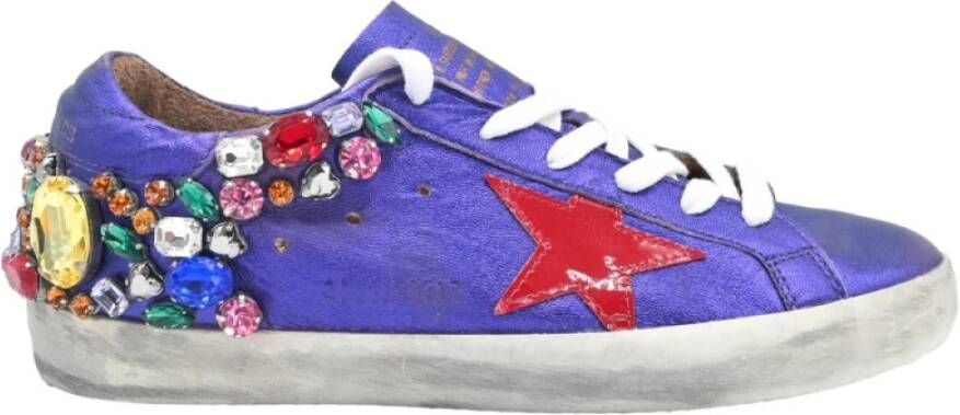 Golden Goose Paars Rode Ster Diamant Sneakers Blue Dames