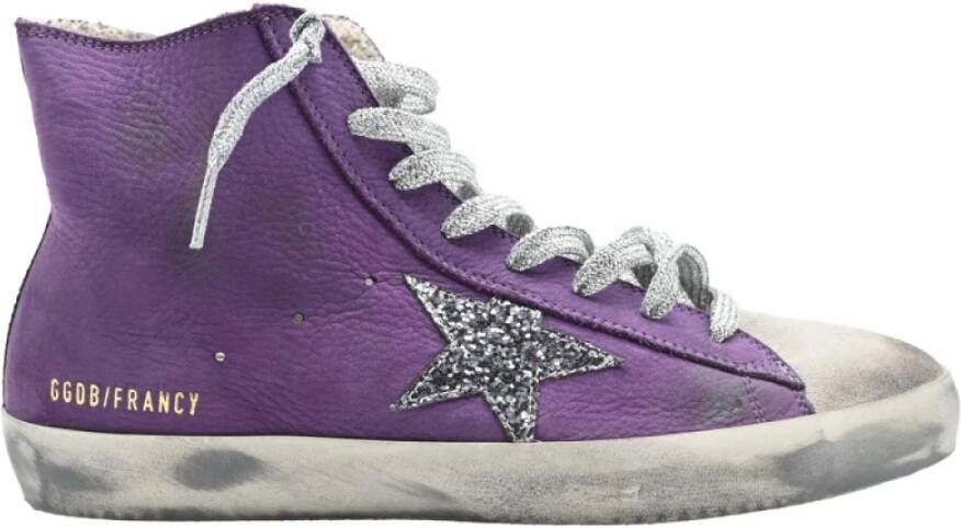 Golden Goose Paarse Glitter Sneakers High Top Purple Dames