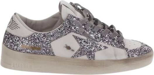 Golden Goose Witte Leren Sneakers met Glitterdetail Beige Dames