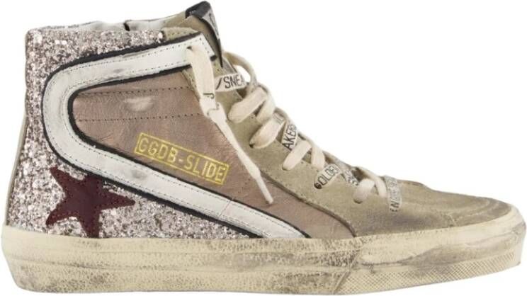 Golden Goose Gelamineerde Glitter High Top Sneakers Beige Dames