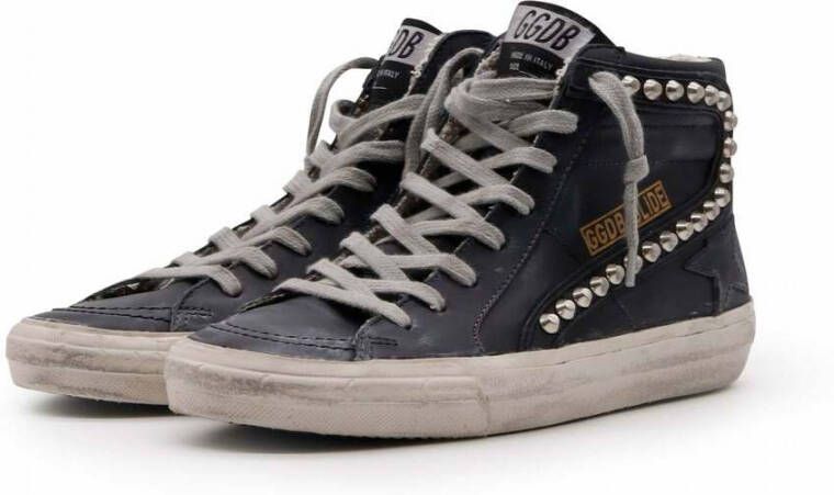 Golden Goose Zwarte Leren Distressed Studded Sneakers Black Dames