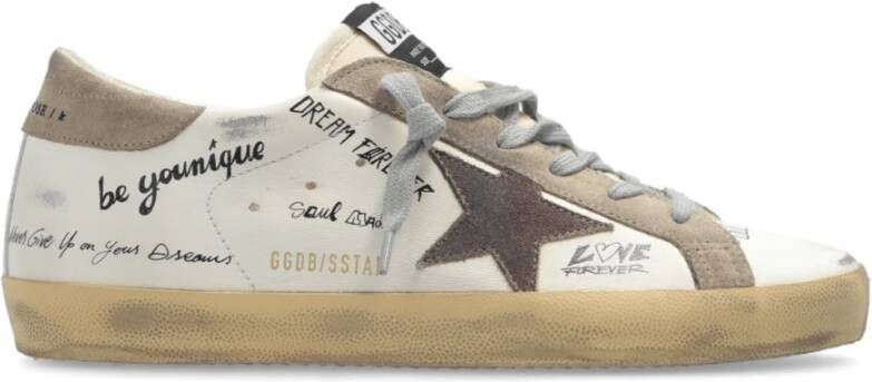 Golden Goose Witte Sneakers Distressed Design Slogan Print Beige Dames