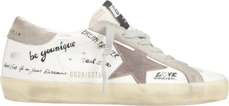 Golden Goose Witte Sneakers Distressed Design Slogan Print Beige Dames