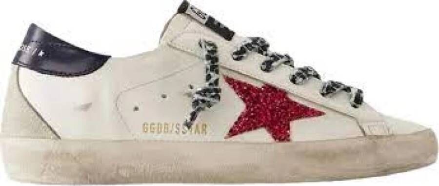 Golden Goose Witte sneakers met glitterster en luipaardprint veters White Dames