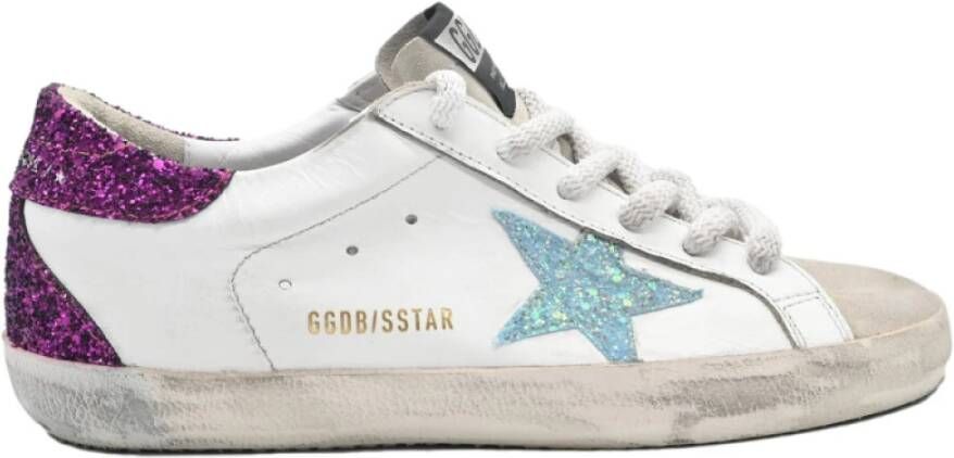 Golden Goose Superstar White Skyblue Star Purple Glitter White Dames