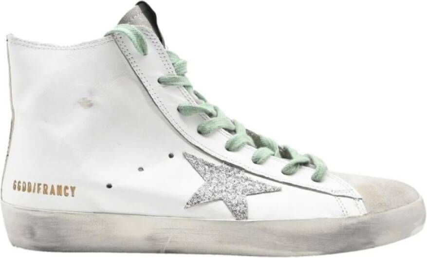 Golden Goose Wit Glitter Groen Hoge Top Sneakers Multicolor Heren