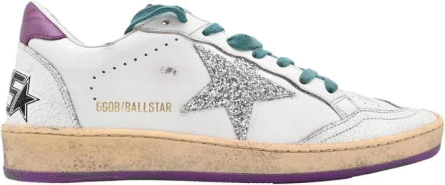 Golden Goose Wit Zilver Glitter Ster Paarse Sneakers White Dames